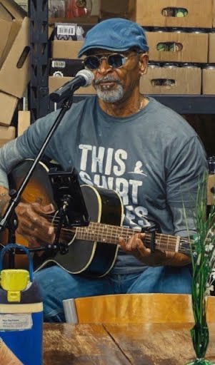 Close-up portrait of Mike Gaskins during a performance